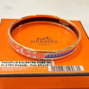 Hermes enamel bangle 65 - panoplie equestre rose gold graffite craft